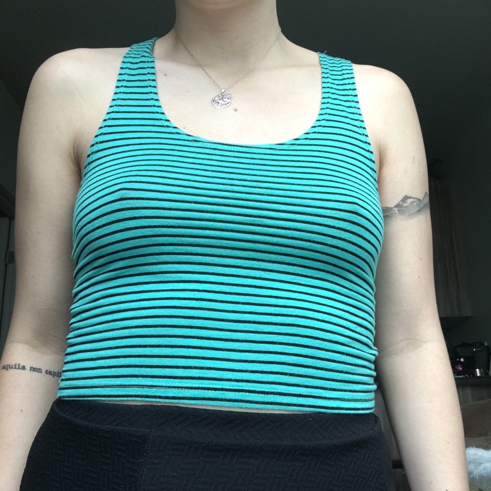 Turquoise striped crop top
